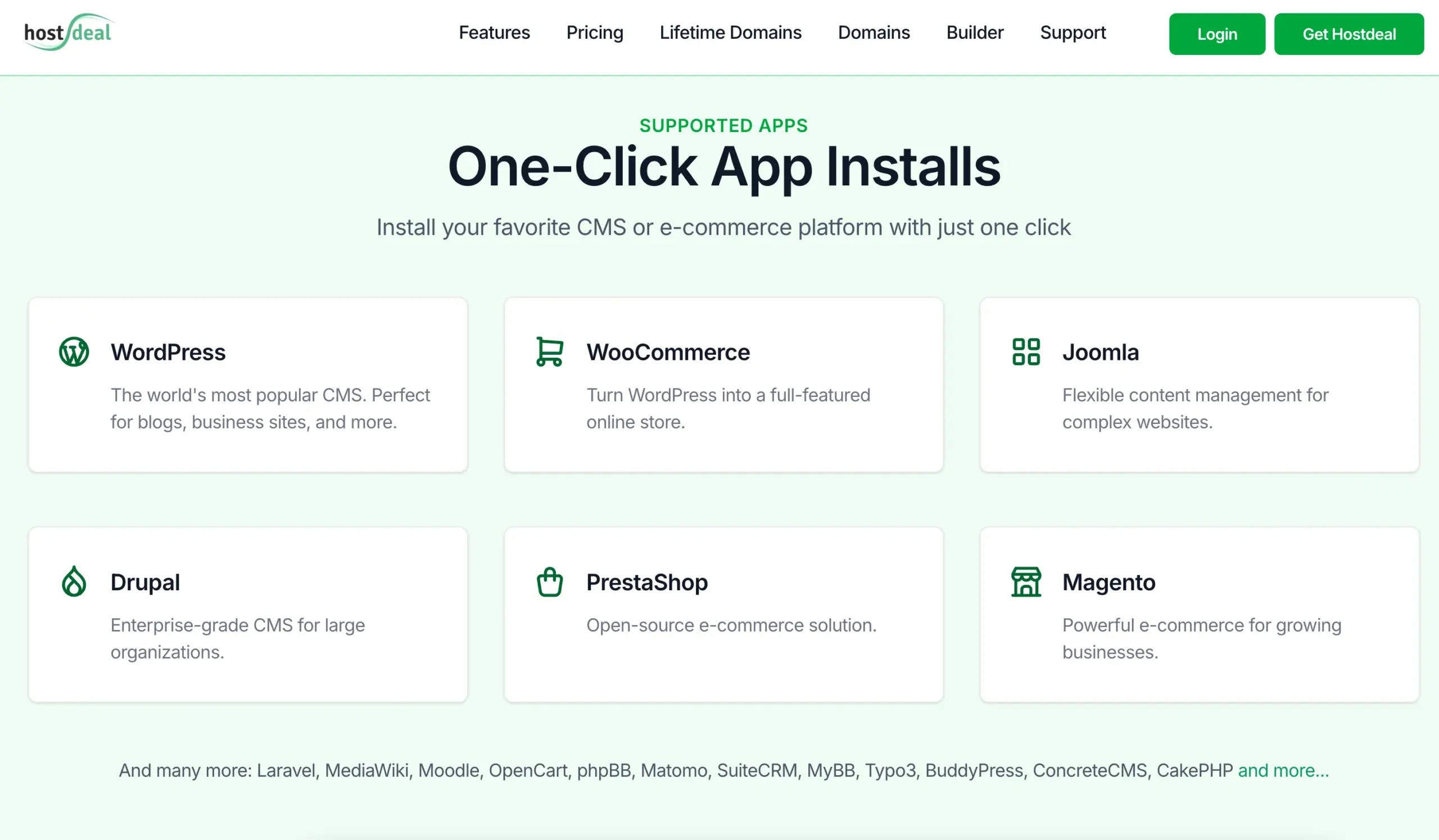 Launch popular platforms like WordPress, WooCommerce, and Joomla instantly.