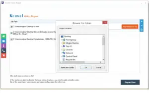 File saving destination path in Kernel Video Repair Tool