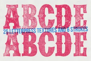 Letterpress effect template with textures and strokes for Photoshop designs
