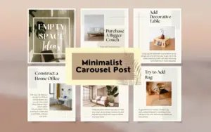 Minimalist Carousel Post of Interior Design Instagram Templates showing a six-slide carousel layout featuring design tips.