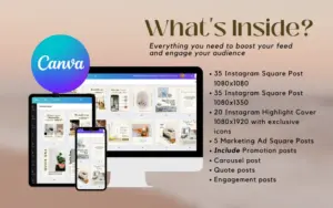What's Inside? showcasing a Canva logo alongside a tablet, computer monitor, and smartphone displaying interior design instagram templates