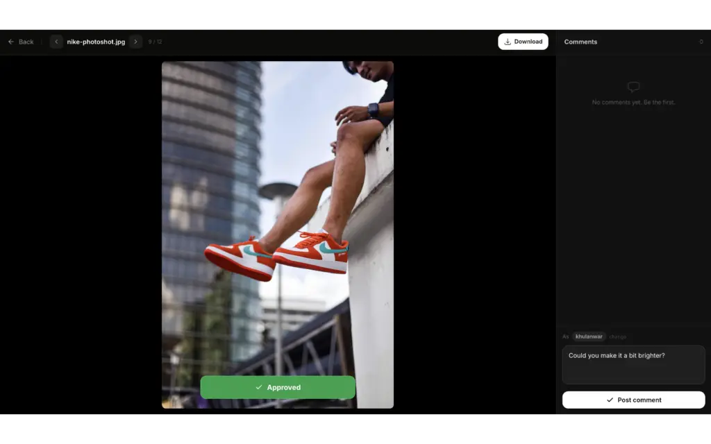 Simplify client communication with built-in asset commenting directly next to the shared file preview.