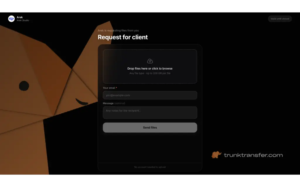Collect high-resolution assets from external vendors or clients with a dedicated, secure drop-box link.