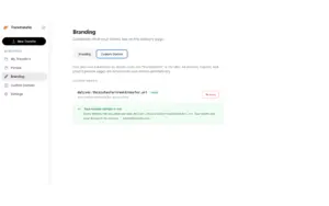 Custom domain setup page on TrunkTransfer secure file sharing platform.