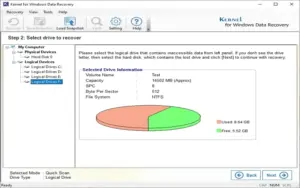 Select Drive to Recover in Kernel Windows Data Recovery Software