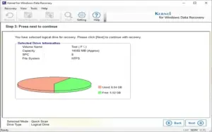 Select Drive Information in Kernel Windows Data Recovery Software