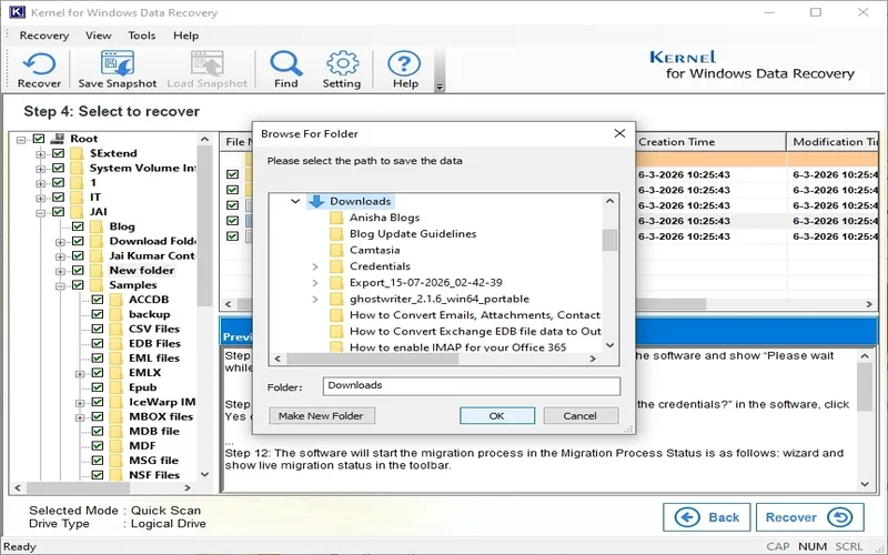 Select Data Saving Location 
