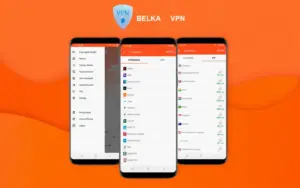 BelkaVPN interface showing streaming services and worldwide server locations.