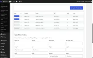Multi product data mass editing form in the WooFlow Manager WooCommerce Automation Plugin.