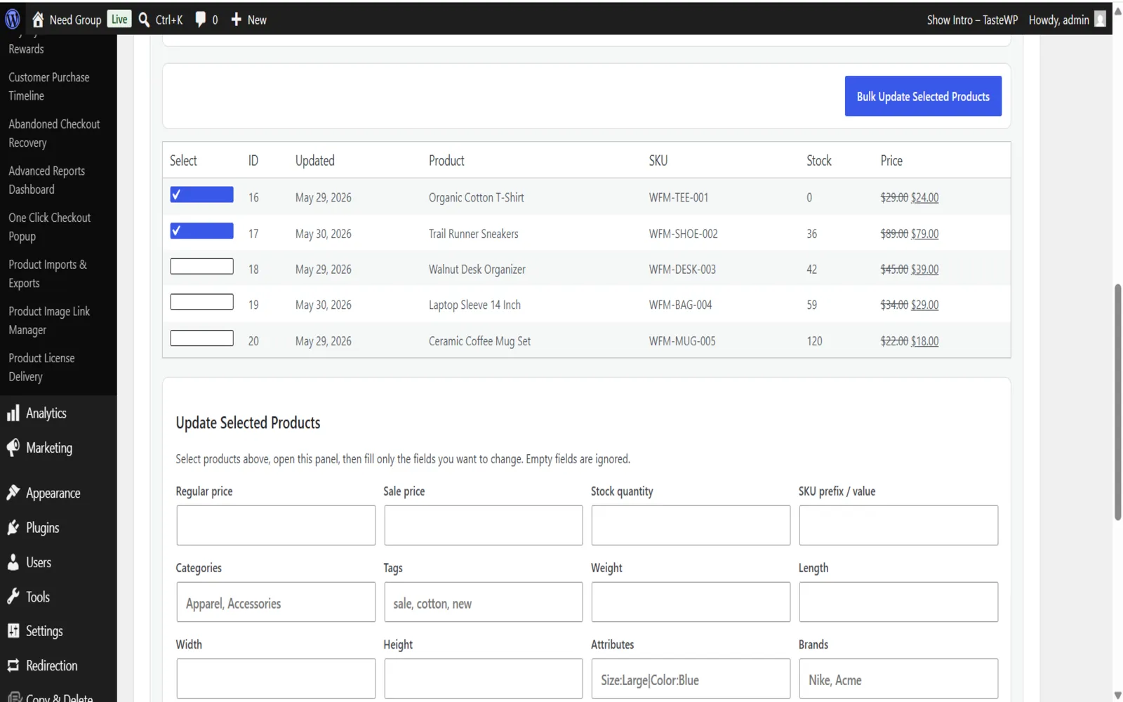 Bulk Product Editor Interface