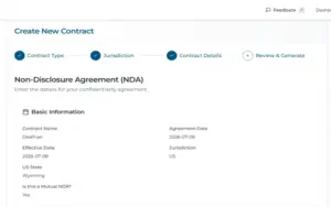 Lexflow AI review and generate step summarizing basic information of a non-disclosure agreement.