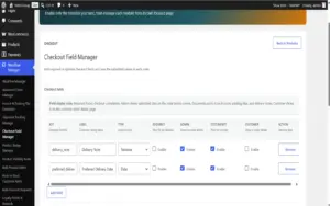 Checkout field builder configuration interface in the WooFlow Manager WooCommerce Automation Plugin.