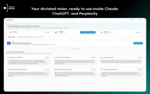 AI integrations panel connecting to Claude and ChatGPT in Contextli Speech to Text App