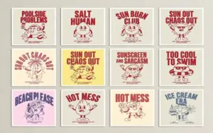 Playful vintage summer illustrations with fun retro characters.