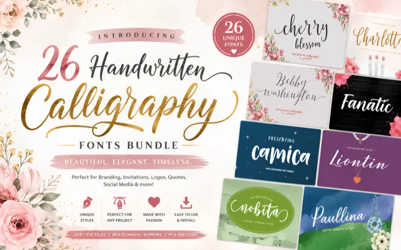 Handwritten Calligraphy Fonts Bundle Feature Image