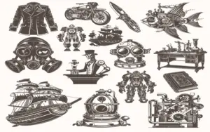 This is a technical hardware graphics layout from the Free Steampunk Vectors Bundle.