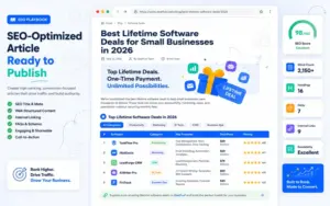 AI-generated article comparing the best lifetime software deals for small businesses.