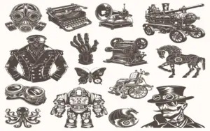 This is a compilation of industrial machinery illustrations from the Free Steampunk Vectors Bundle