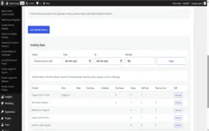Inventory visibility logic rules panel in the WooFlow Manager WooCommerce Automation Plugin.
