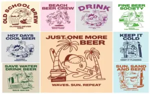 Retro summer beer illustrations with tropical party vibes.