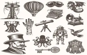 This is a set of vintage fantasy objects from the Free Steampunk Vectors Bundle.