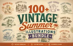 Vintage Summer Illustrations Bundle Feature Image