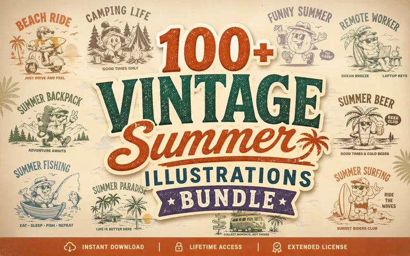 Vintage Summer Illustrations Bundle Feature Image