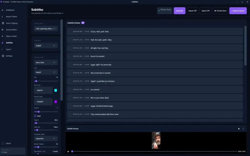 ViralClippr AI Subtitles and Captions
