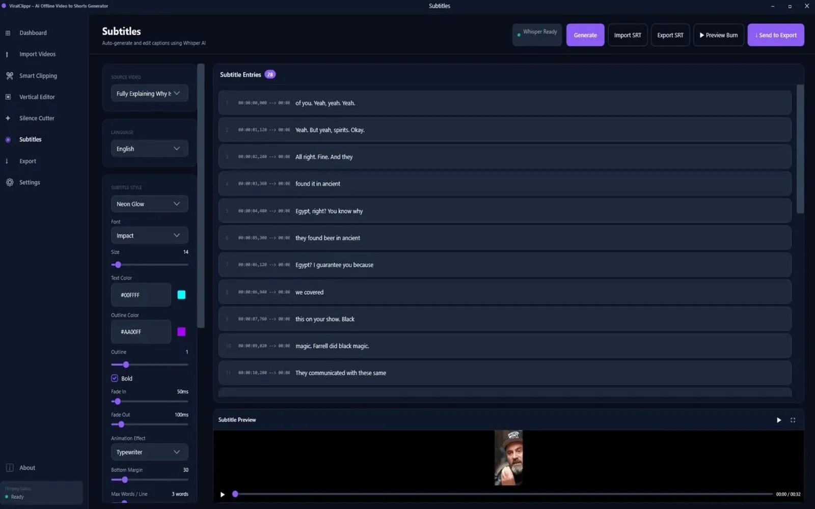 ViralClippr AI Subtitles and Captions