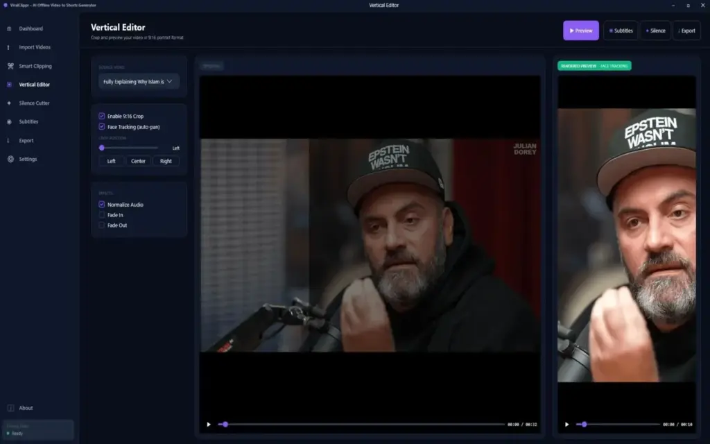ViralClippr Vertical Editor and Face Tracking