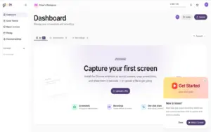 This is the capture first screen dashboard of Glooin Screen Recorder Extension for Chrome.