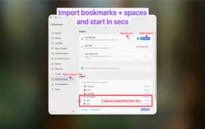 Importing bookmarks and browser spaces into SupaSidebar Sidebar App for mac.