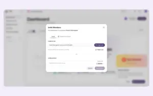 This is the team invite dialog of Glooin Screen Recorder Extension for Chrome.