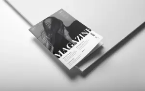 Angled top view of the free fashion magazine template cover layout
