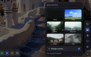 Zoku workspace wallpaper selection menu with custom background options.