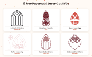 Gothic window, floral pumpkin, Easter egg, Christmas tag, star and Halloween charm papercut & laser cut designs