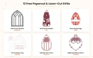 Gothic window, floral pumpkin, Easter egg, Christmas tag, star and Halloween charm papercut & laser cut designs