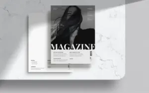 Front cover and back cover layout of the free fashion magazine template.