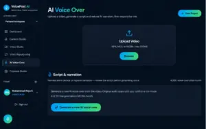 Create AI voiceovers with VoicePost AI All-In-One Content Creator