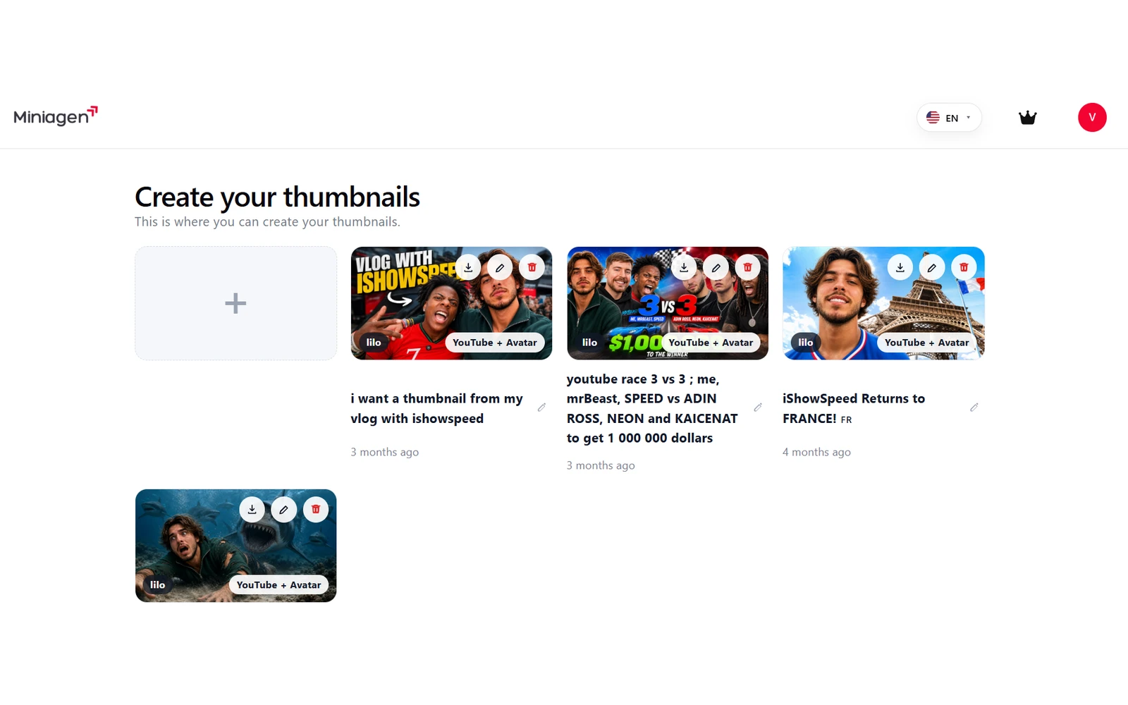 Manage and create thumbnails for every platform from one dashboard.