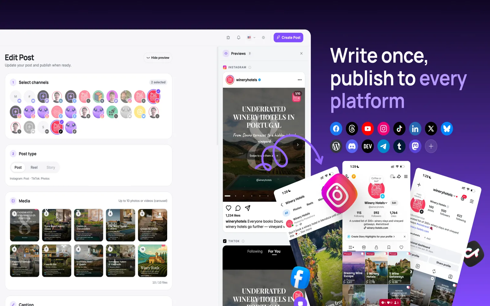 Write once and publish across multiple social networks.