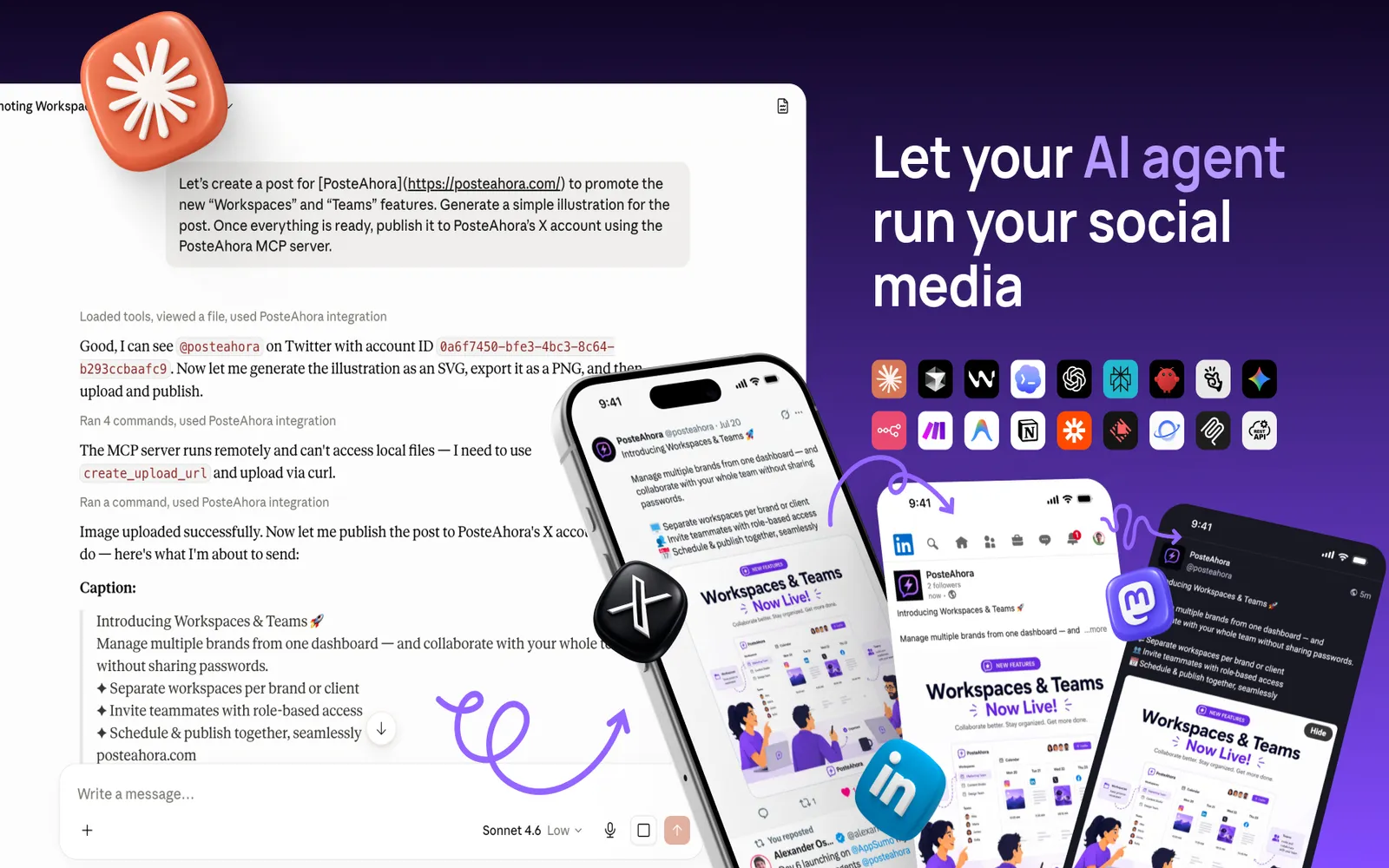 Let AI agents plan, create, and publish your social content.