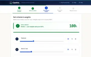 Set Criteria weights in Claritrix Weighted Decision Matrix tool