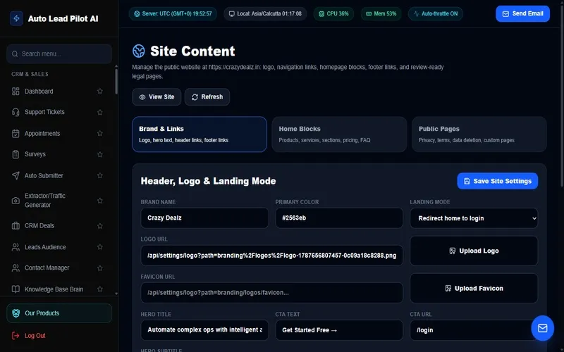 Site Content & Settings