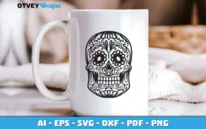 Mug mockup of the sugar skull design of Free Halloween Clipart Bundle