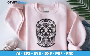 Sweatshirt mockup of the sugar skull design of Free Halloween Clipart Bundle