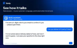 Preview honest chatbot replies to customers using Botly AI chatbot for customer support