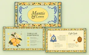 Mantis and lemon table of contents and life cycle slides in the Free aesthetic presentation template