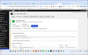 Test connection status using Site Commander MCP Claude WordPress Plugin
