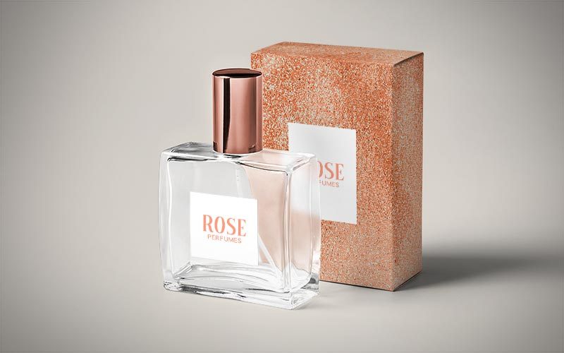 Rose background mockup for a perfume packaging